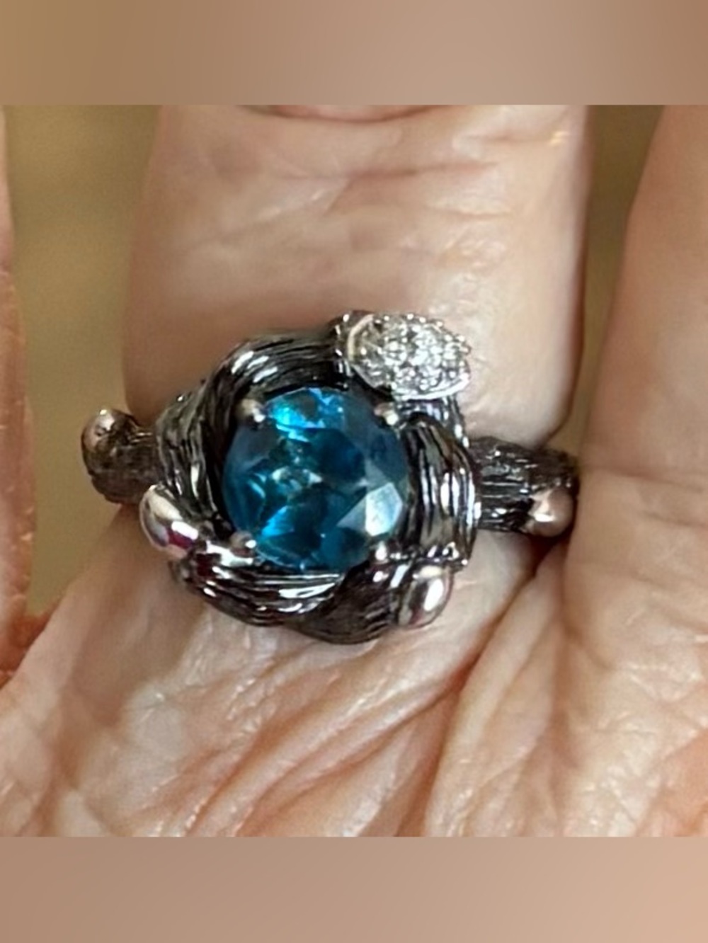 Stephen Dweck black & silver sterling silver London blue topaz diamond ring 8